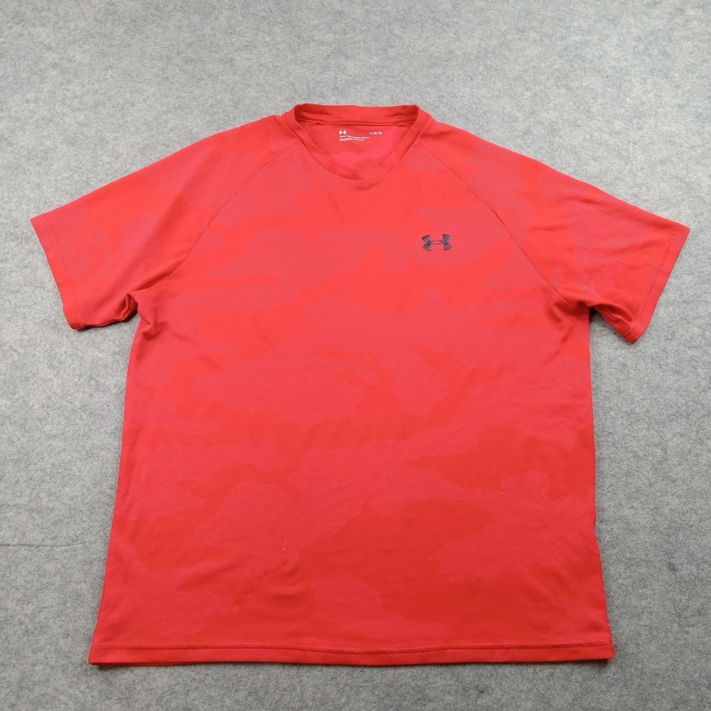 Under Armour Shirt Mens Large Red Camo Raglan Short Sleeve Athletic Top Gym